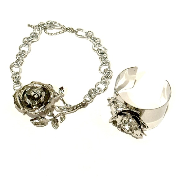 BOLD ROSE | Dramatic Sculpted Silver Rose Choker Necklace | NWOT - Picture 11 of 12